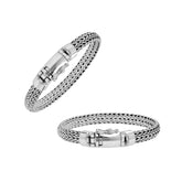 Sterling silver men’s wheat chain bracelet with mirror finish and box clasp closure.